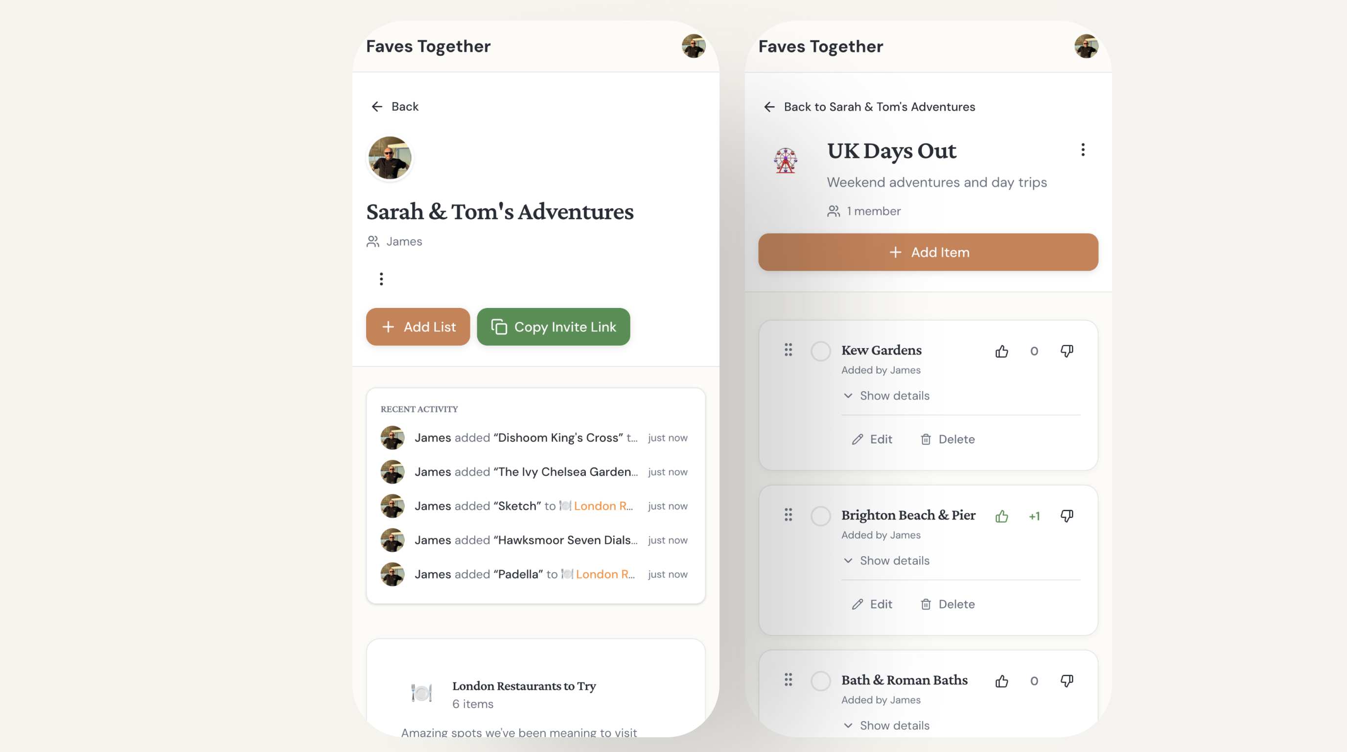 Faves Together — Shared lists with friends and family