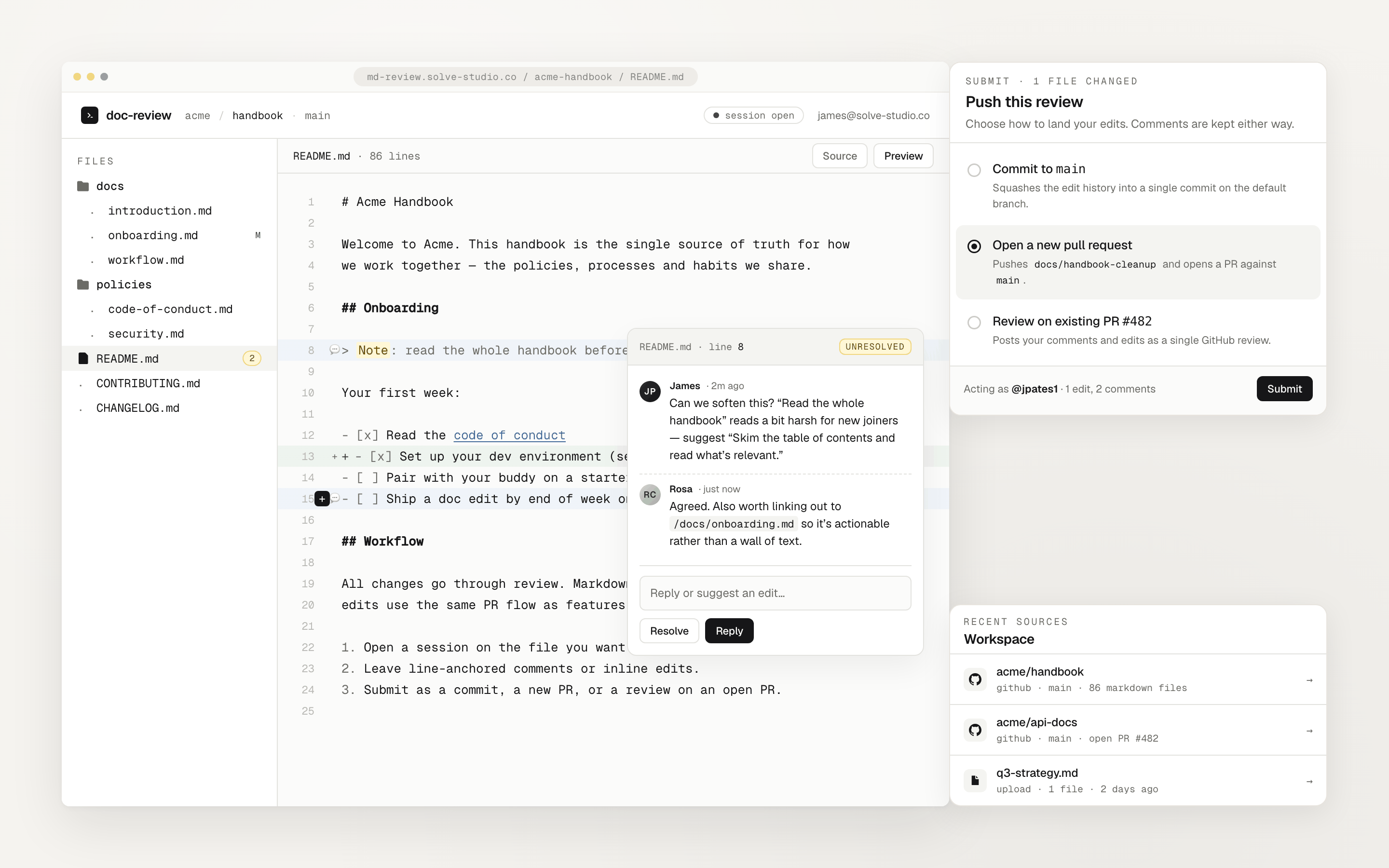 md-review — A quieter way to review markdown in keeping with GitHub