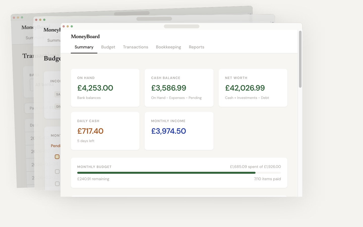 MoneyBoard — Personal finance dashboard with budget tracking